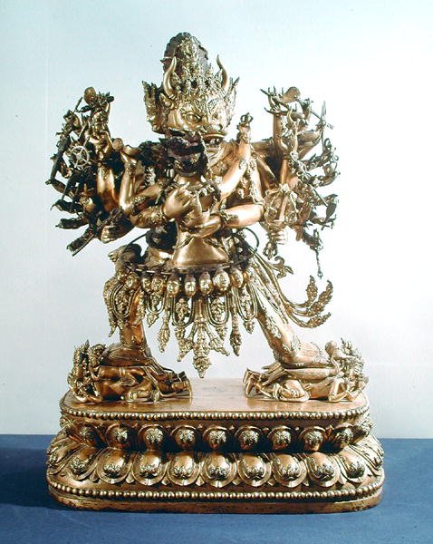 Vajrabhairava, aspecto de Yamantaka, o guardião da lei, Dinastia Qing de School Chinese