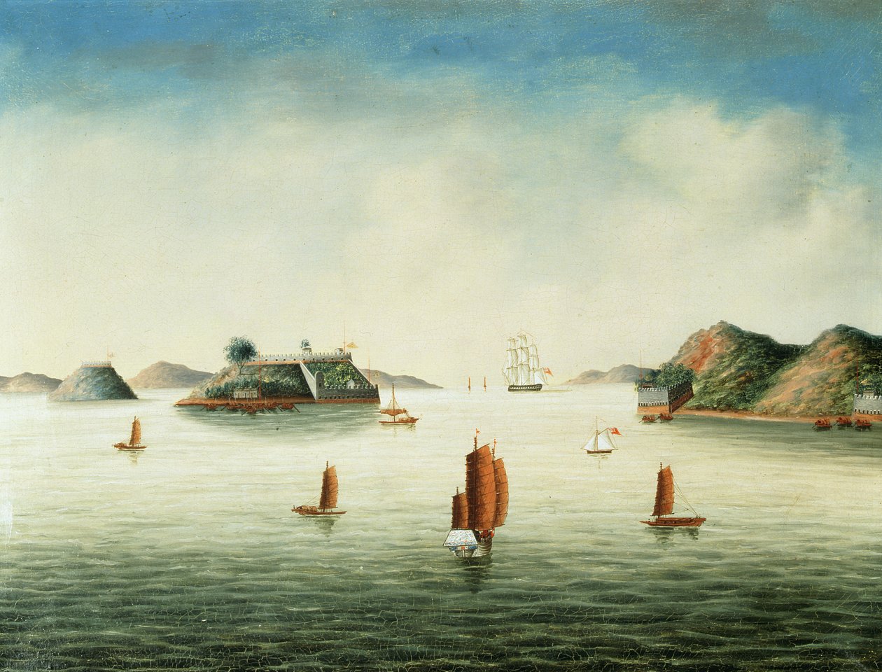 Vista da zona de Cantão, c.1850 (óleo sobre tela) de School Chinese