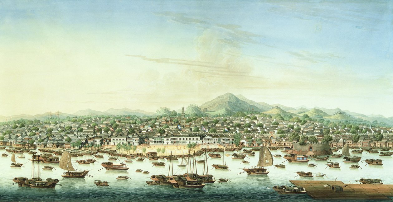 Vista de Cantão, c.1800 (aguarela e guache sobre papel) de School Chinese