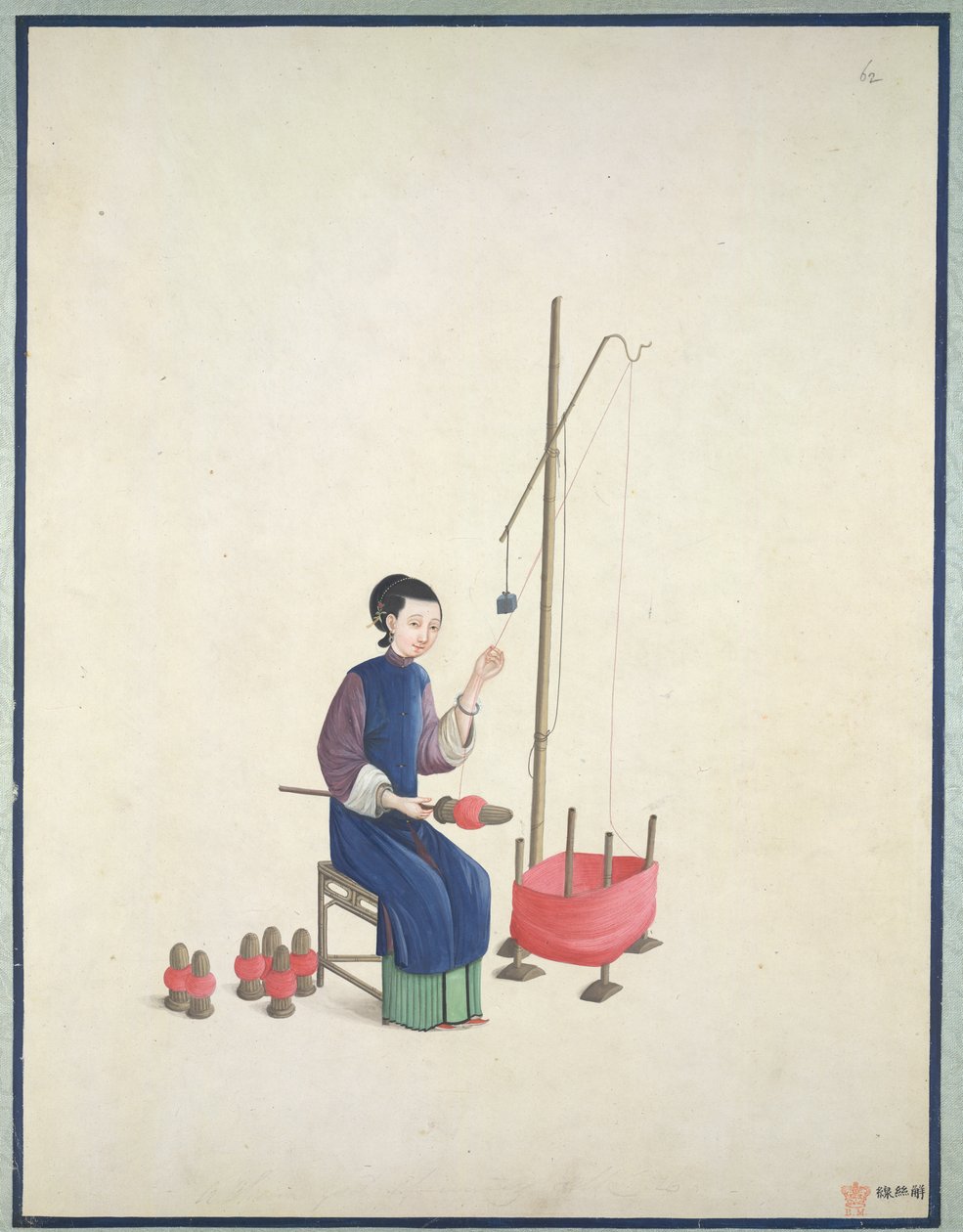 Tecelagem de seda, c.1800 (aguarela sobre papel) de School Chinese