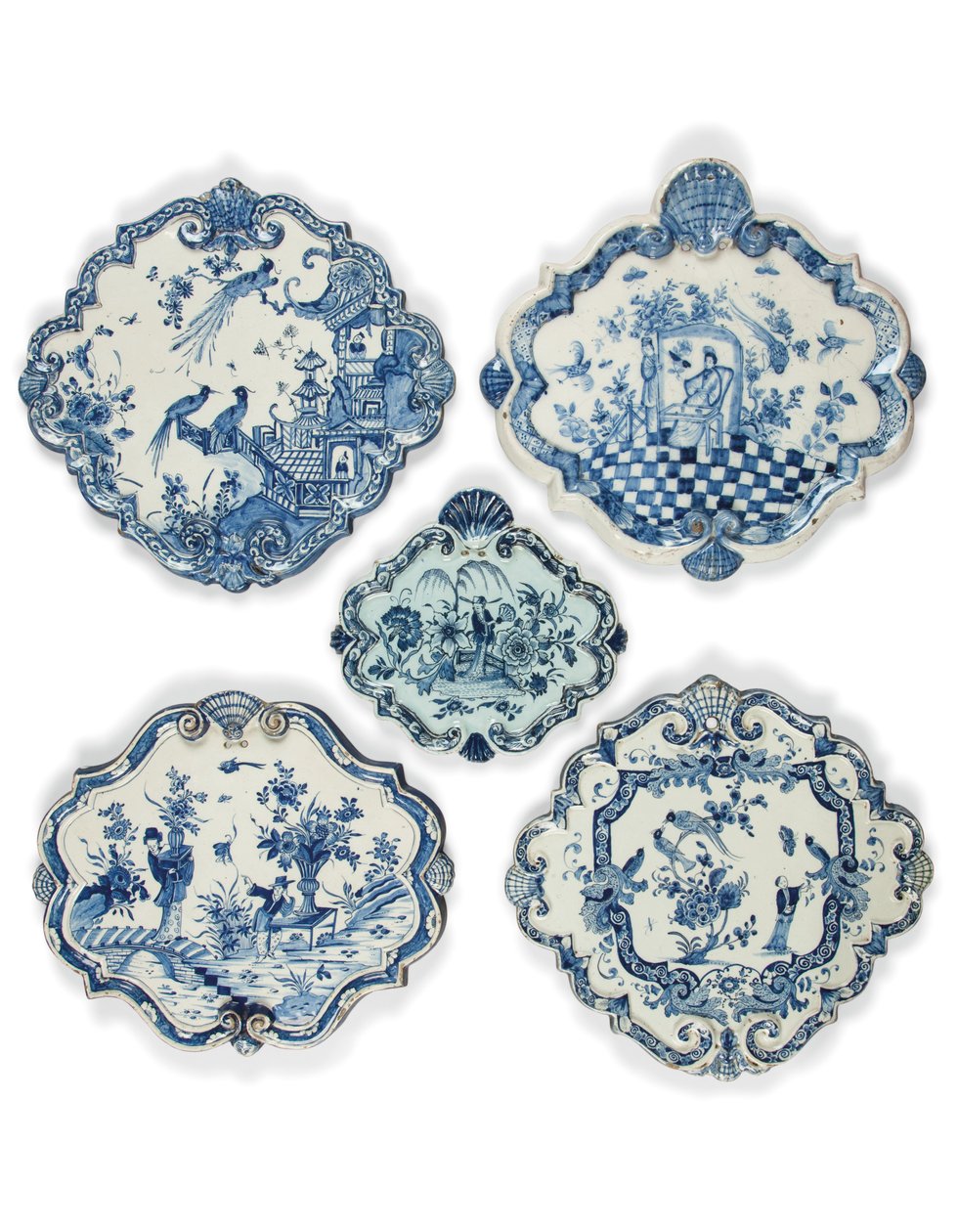 Placas de losango em forma de chinoiserie Delft, final do século 17 - início do século 18 (faiança) de School Dutch