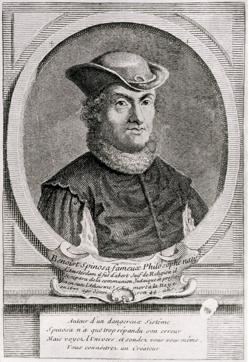Retrato de Baruch ou Benedict Spinoza (1632-77), filósofo holandês (gravura) de School Dutch