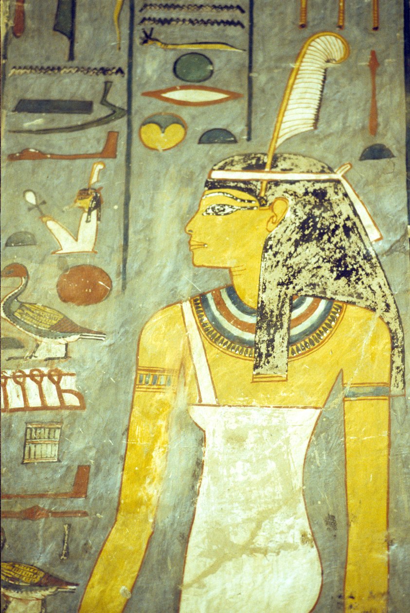 Antigo Egito, Escultura/Pintura, Túmulo de Ramsés I, Tebas, A Deusa Maat, Deusa da verdade e da justiça, com pena de avestruz (foto) de School Egyptian
