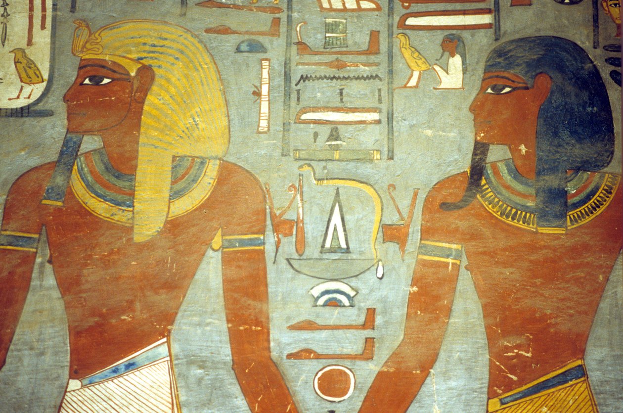 Egito antigo, Pintura, Túmulo de Ramsés I, Ramsés I com o Deus Harsiesis de School Egyptian