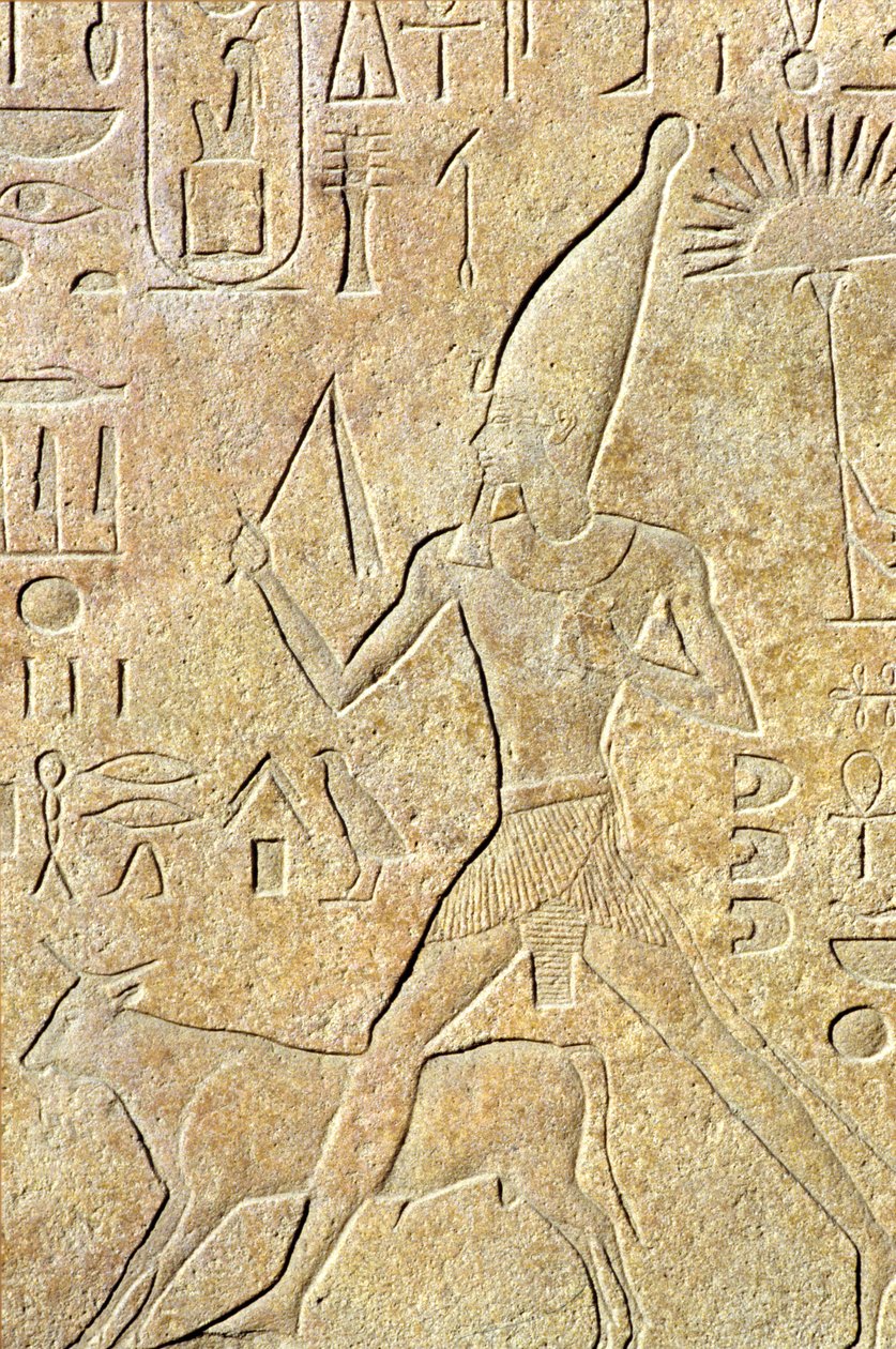 Antigo Egito, Escultura mural, Karnak/Luxor, Hatshepsut a correr com o touro, Festival Heb-sed de School Egyptian