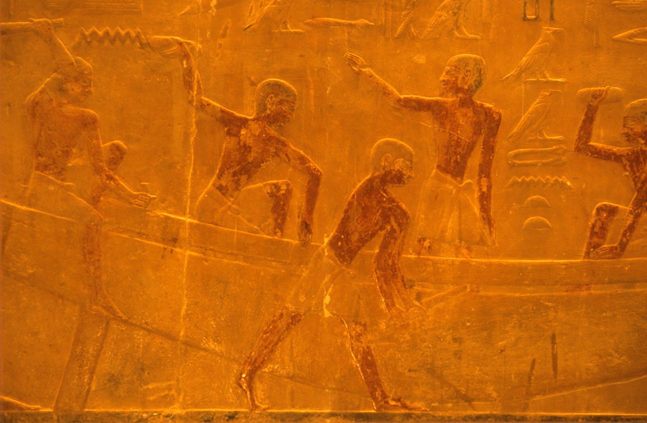 Antigo Egipto, Escultura/Pintura mural, Mastaba/Túmulo de Ti, Saqqara, 5ª Dinastia, Construção naval (foto) de School Egyptian