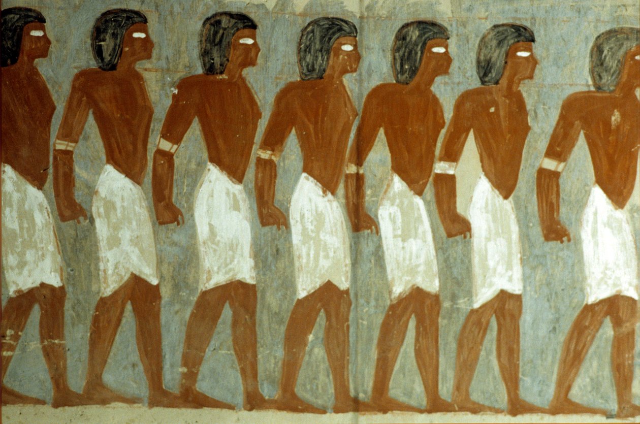 Antigo Egito, Pintura mural, Cativos amarrados, Pintura incompleta, Túmulo de Horemheb de School Egyptian