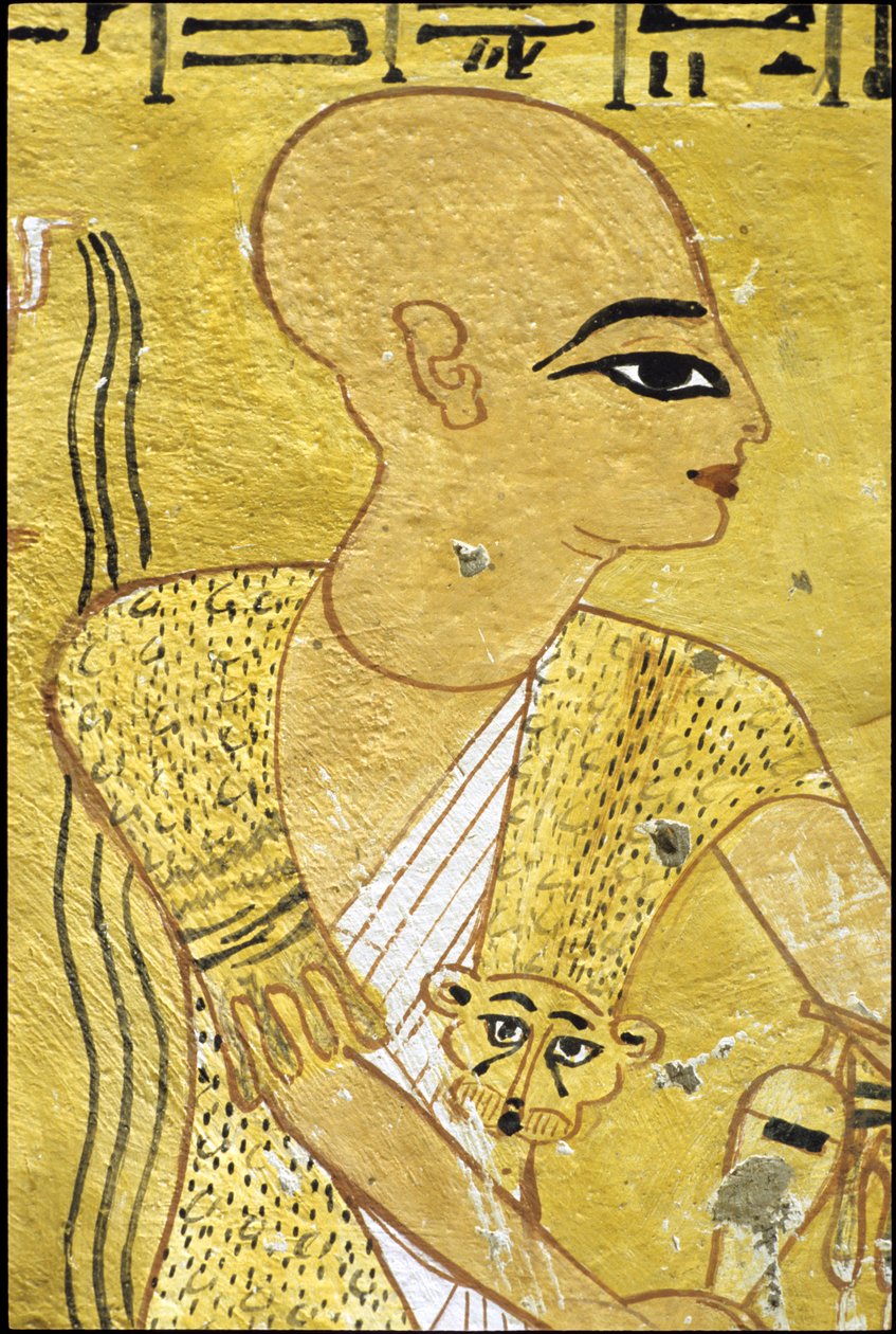 Antigo Egipto, Pintura mural Túmulo de Inherkhau, Tebas, Túmulo dos Nobres, 20ª dinastia, Um sacerdote a servir libações a Inherkhau (foto) de School Egyptian