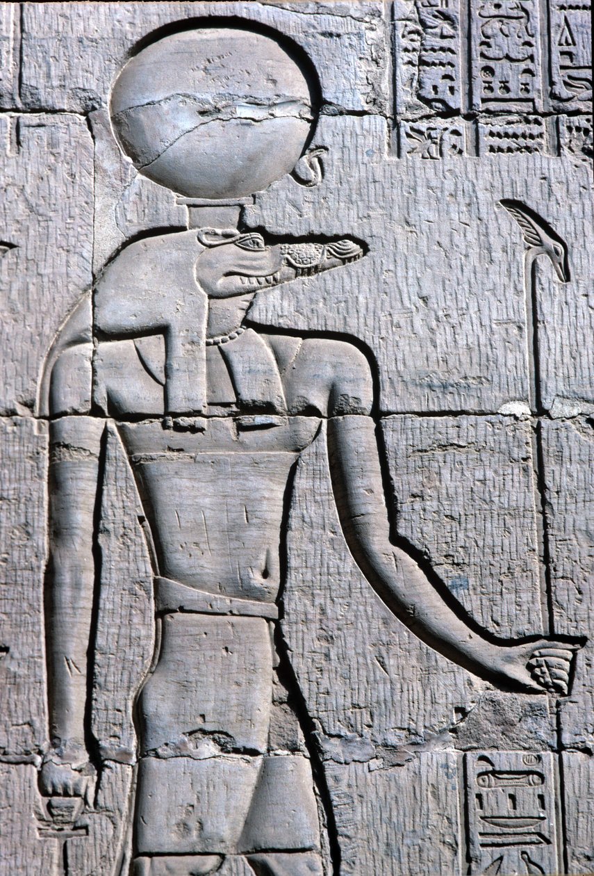 Antigo Egipto, Pintura/gravura mural, Sebek com um ankh de School Egyptian