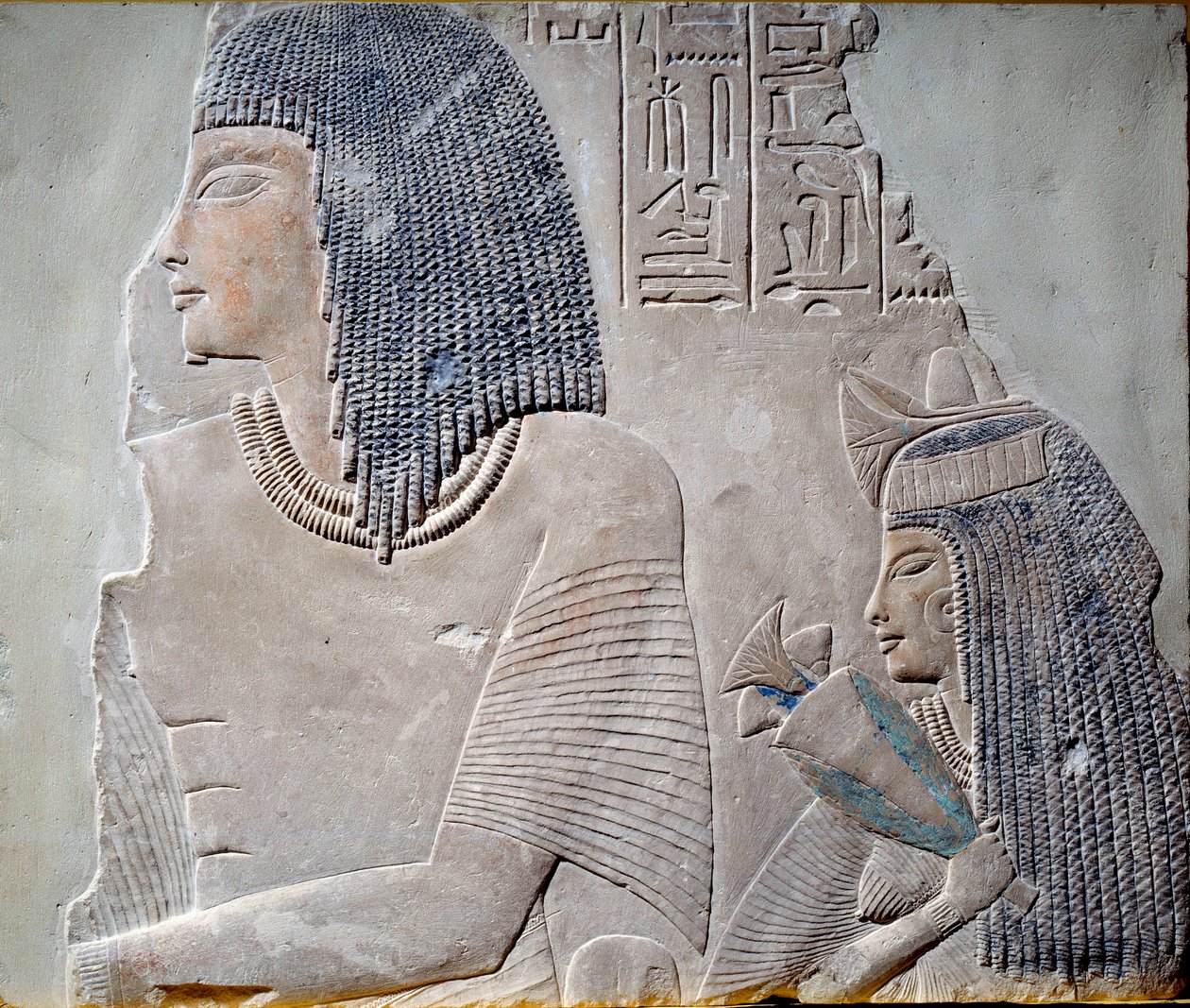 Arte Egipto: Ieneminet e a sua esposa Takha. Fresco do período do Novo Império da dinastia 18 (século 14 a.C.). Paris, Musee Du Louvre de School Egyptian