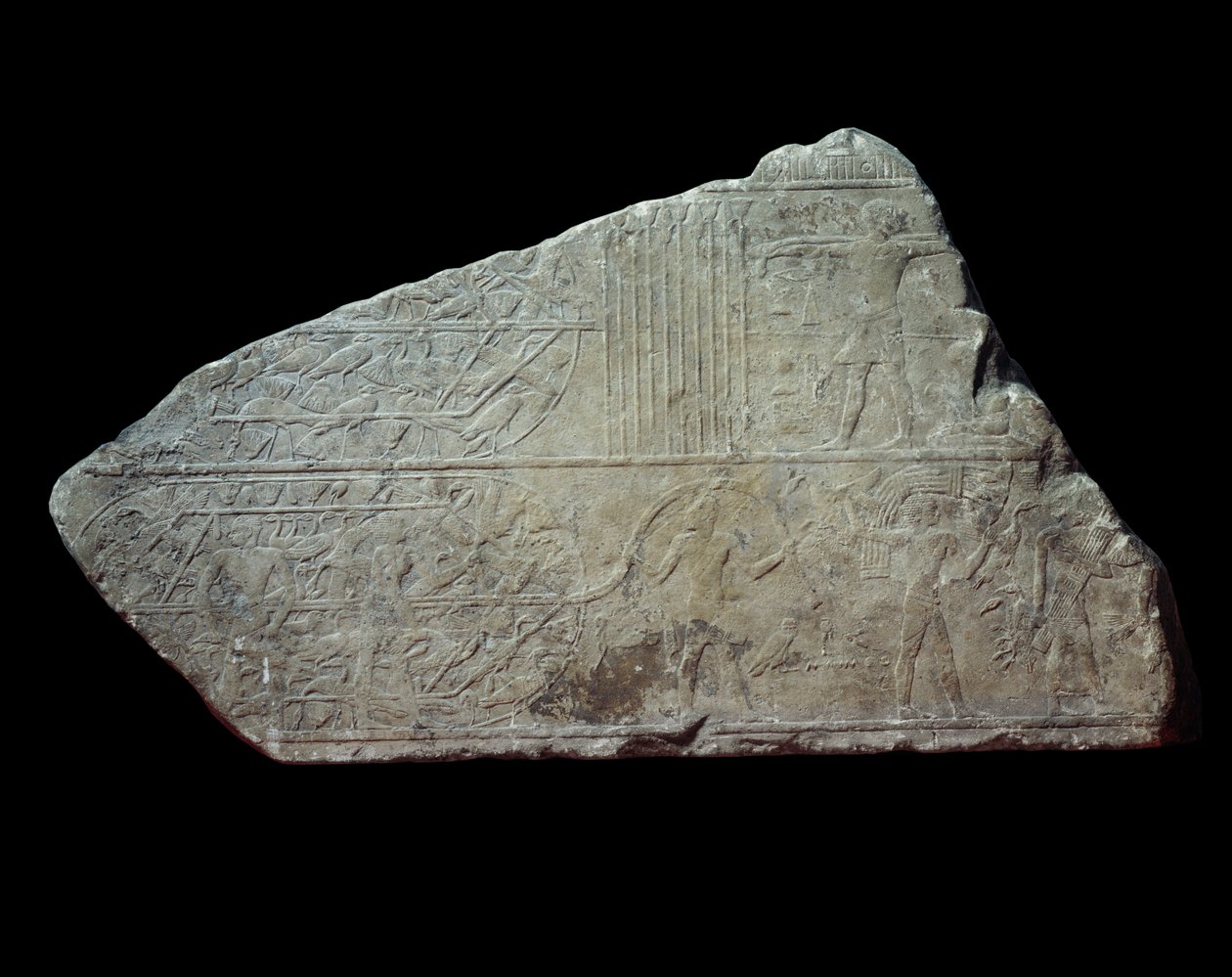 Arte Egipto. Cena nas Mariápolis do Nilo. Aves de caça presas em redes. Paris, Musee Du Louvre de School Egyptian