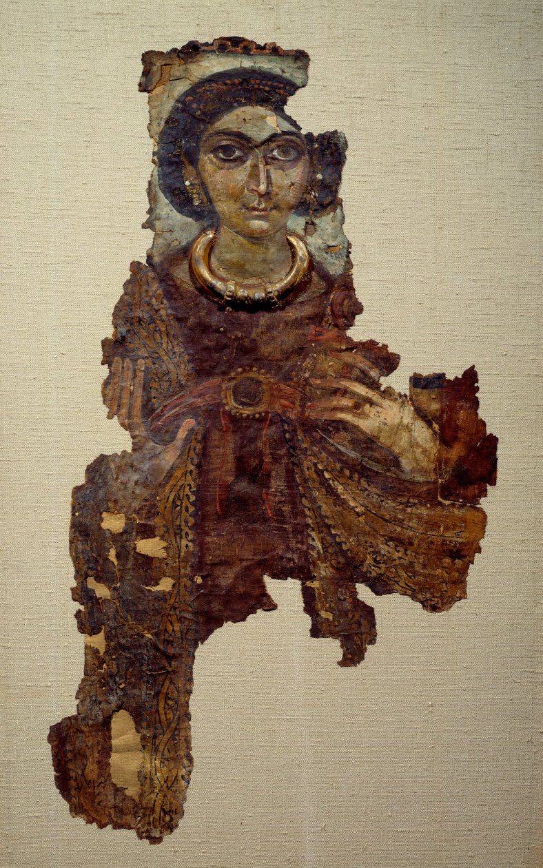 Coptic Art: Sudário de mulher chamada senhora com a cruz an seee. Pintura em tela de linho (século IV d.C.) Antinoe. de School Egyptian