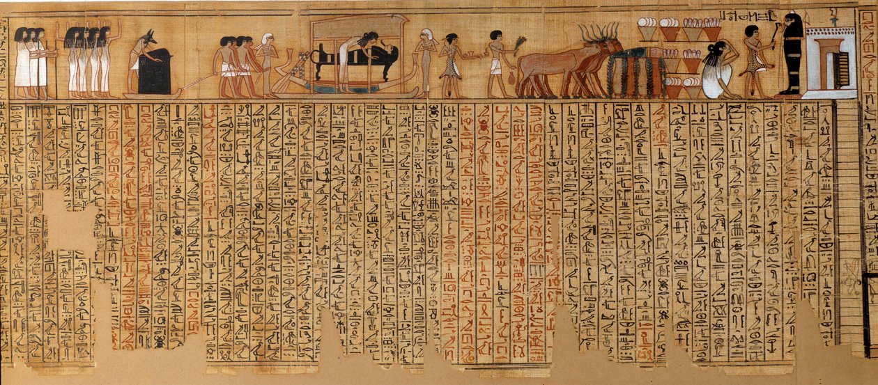Antiguidade Egípcia: Livro dos Mortos, Papiro de Nebqed. Por volta de 1400-1350 AC. 18ª dinastia. De Tebas. Sol 6,3 m Paris, Musee du Louvre. de School Egyptian
