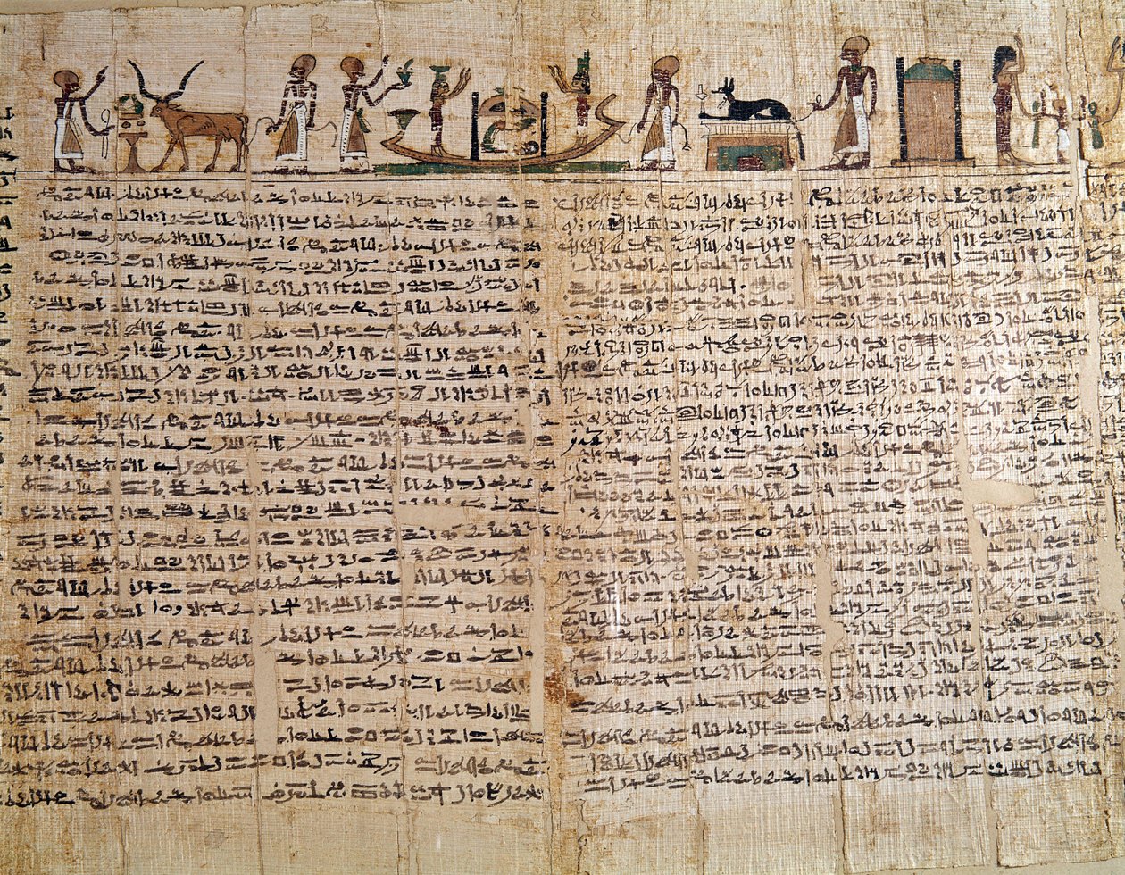 Antiguidade egípcia: Papiro de um Livro dos Mortos. Epoque baixo. Paris, Musee du Louvre - Antiguidade Egípcia: papiro do Livro dos Mortos. Período tardio, Museu do Louvre, Paris. de School Egyptian