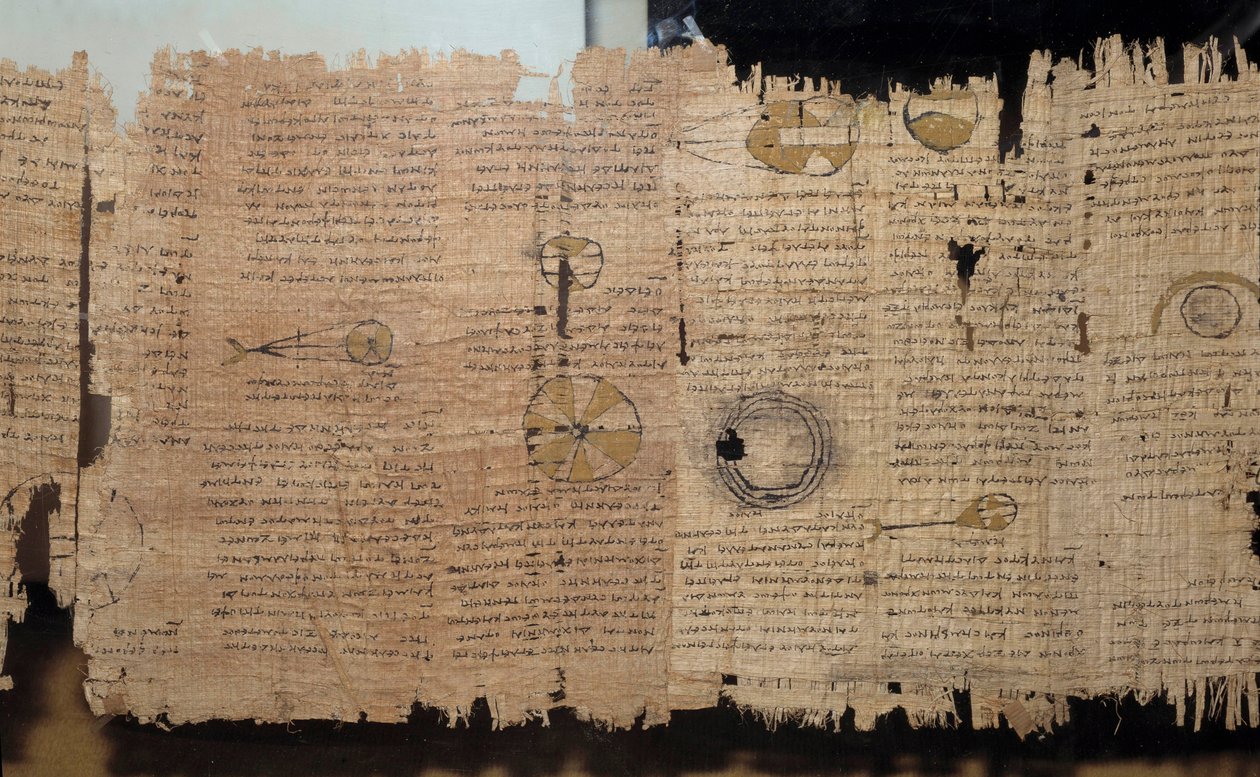 Antiquite egípcio: papiro astronómico de Eudox. Período ptolemaico (332-30 a.C.). Do Egito. Paris, Museu do Louvre. de School Egyptian