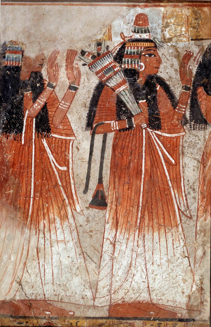 Antiguidade egípcia: fragmento de mural do túmulo de Niay retratando uma profanação de parentes do falecido. Do local da Dra. Aboul Naga. 19ª dinastia (1295-1186 a.C.) Sol. 0,61x0,39 m de School Egyptian
