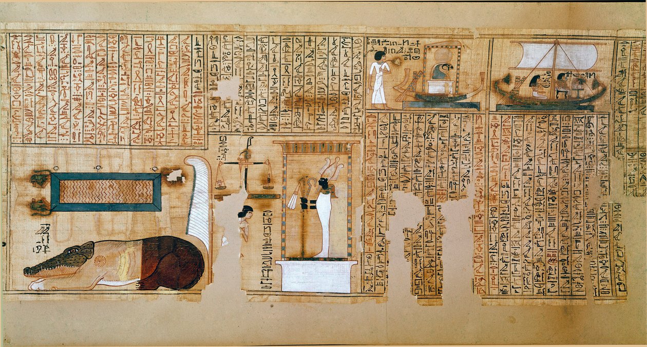 Antiquite egípcia: fragmento do Livro dos Mortos, papiro de Nebqed. Detalhe que representa o peso das almas. 18ª dinastia. 1400-1350 AC. Paris, Museu do Louvre. de School Egyptian