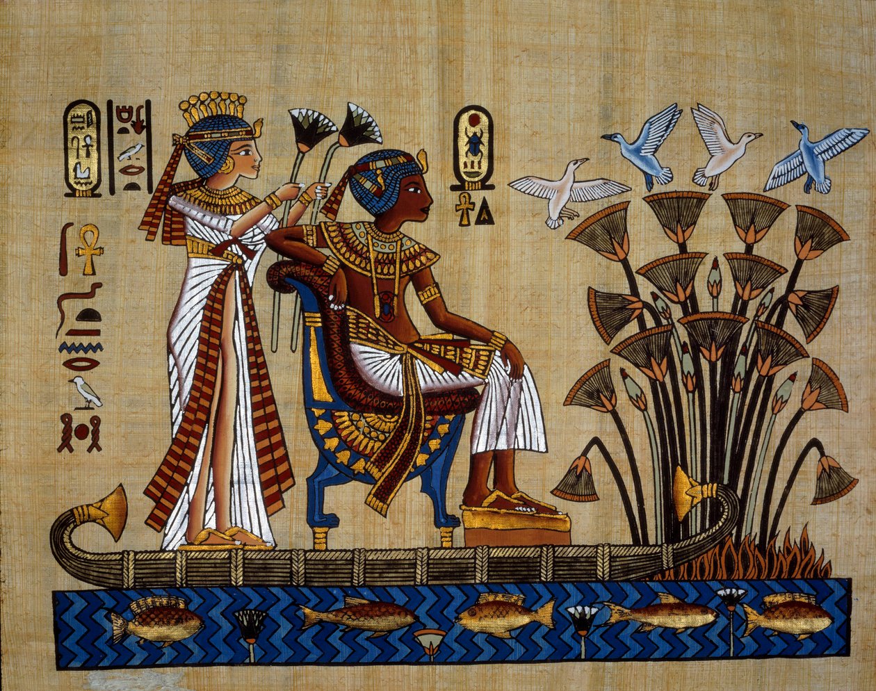 Antiquite egípcia: "o faraó e sua esposa no papiro" Papiro, Novo Império de School Egyptian