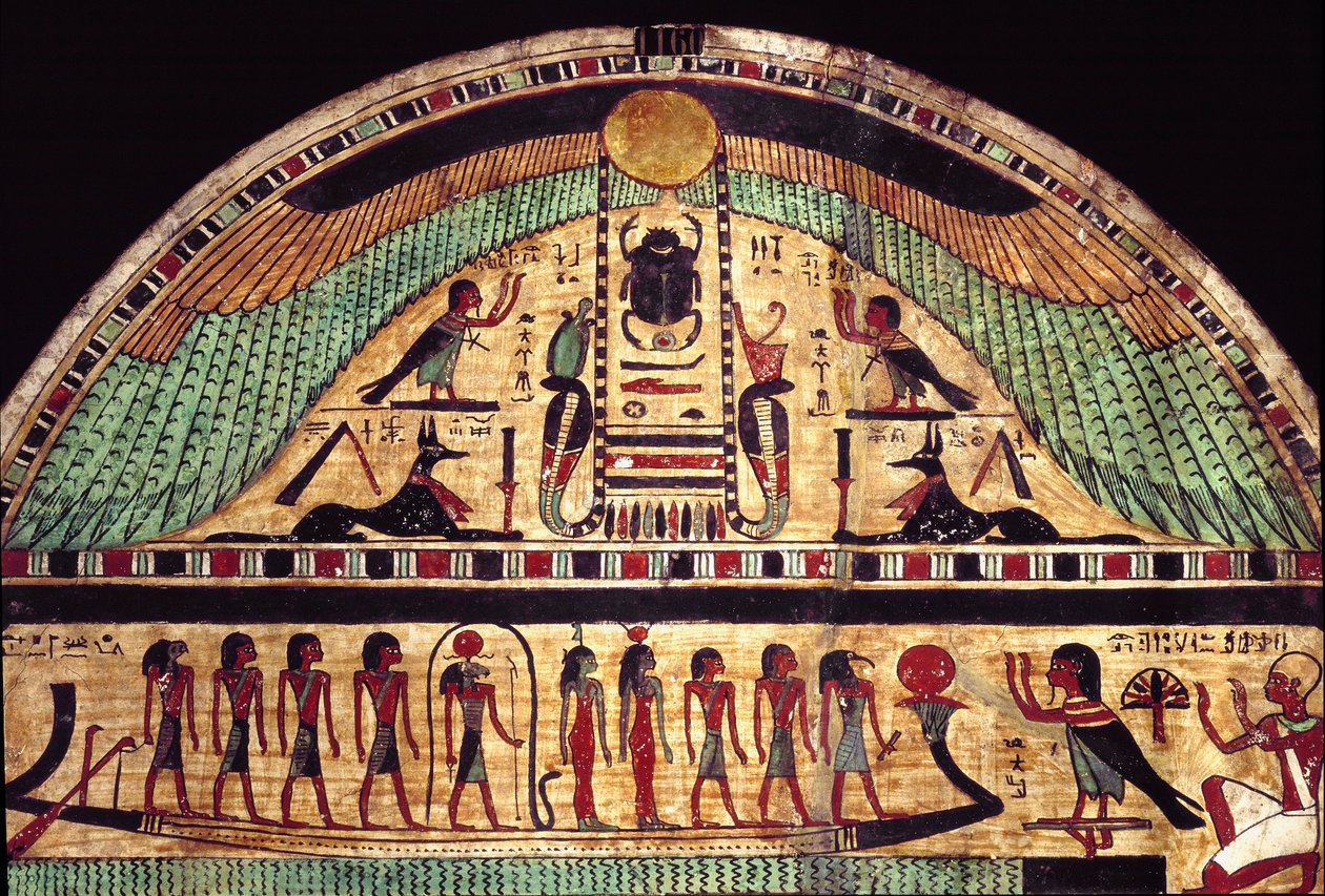 Estela funerária do grande sacerdote de Amon Ousirour. (Pintura sobre madeira, século III a.C.) de School Egyptian
