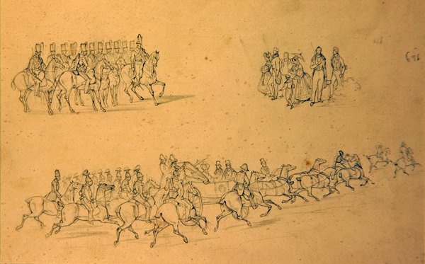 Um esboço de cavalos (lápis sobre papel) de School English