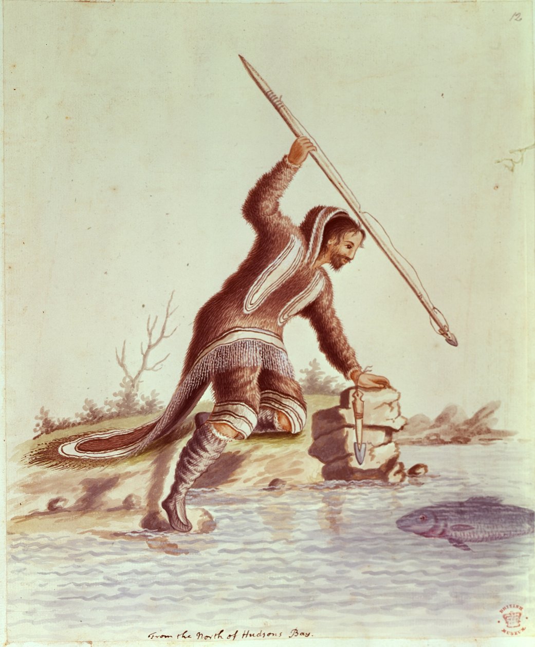 Adicionar 5253 fol.12 Peixe Inuit spearing (cor litho) de School English