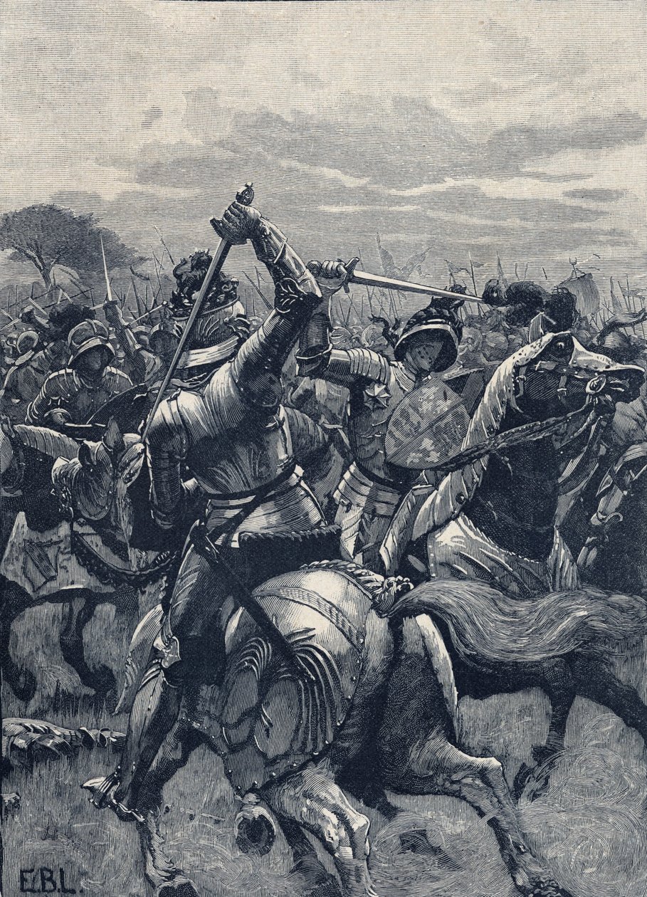Batalha de Bosworth Field, 22 de Agosto de 1485, Wars of the Roses (litho) de School English