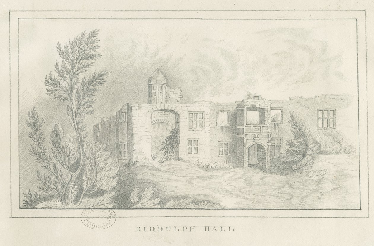 Biddulph Hall (antigo): desenho a lápis, nd [ 1830] (desenho) de School English