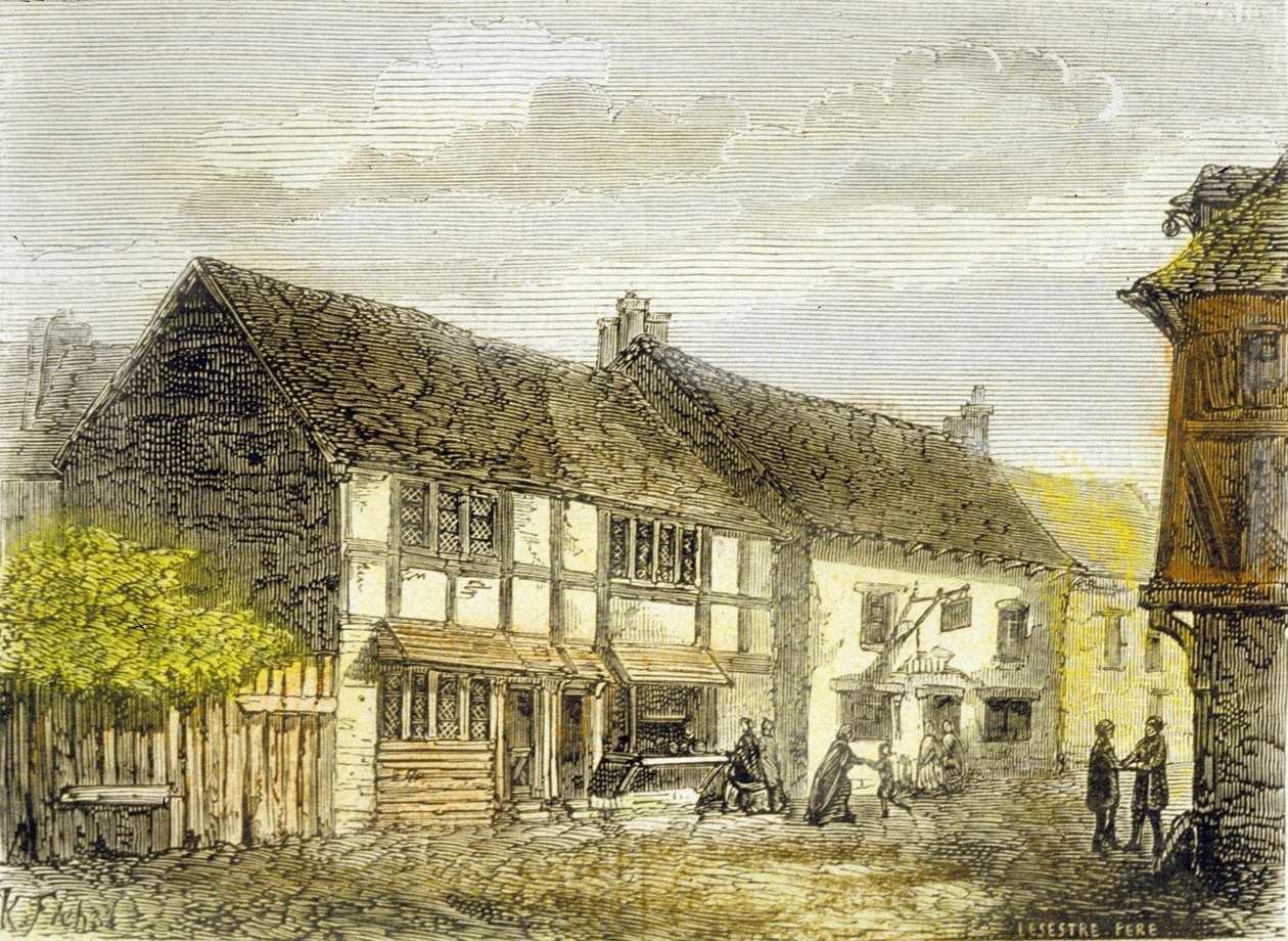 Local de nascimento de William Shakespeare (gravura a cores) de School English