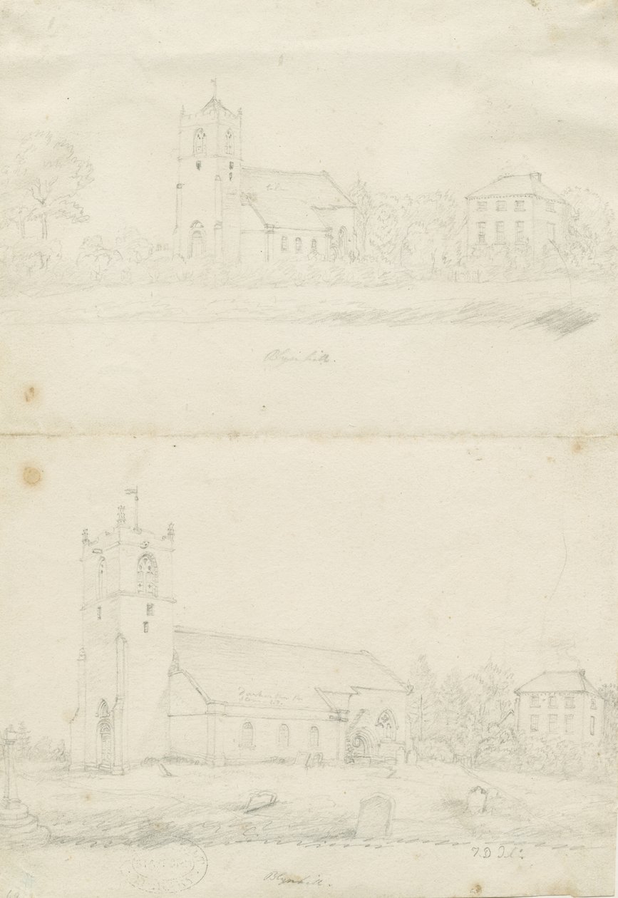 Igreja Blymhill: desenhos a lápis, nd [1797] (desenho) de School English