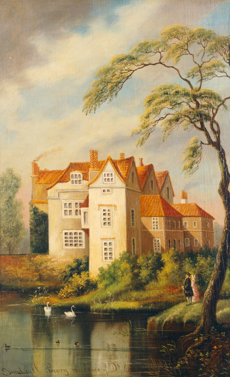 Breadsall Priory, residência do Dr. Erasmus Darwin (óleo sobre painel) de School English