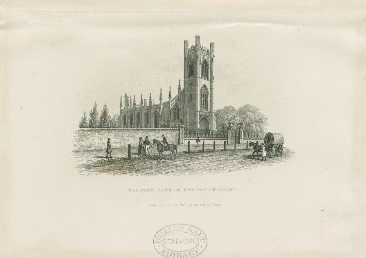 Burton-upon-Trent - Igreja da Santíssima Trindade: gravura em aço, nd [19 cêntimos] (imprimir) de School English