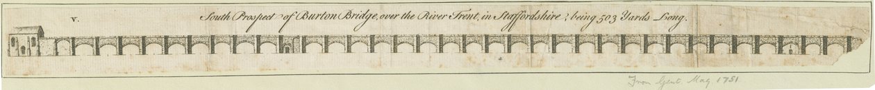 Burton-upon-Trent Bridge and Town: gravura, nd [1751] (imprimir) de School English