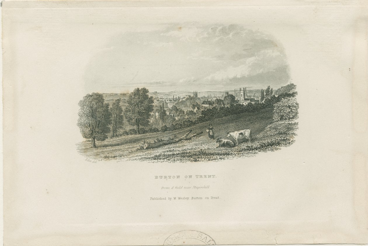 Burton-upon-Trent Bridge and Town: gravação em aço, nd [?19 cent] (imprimir) de School English