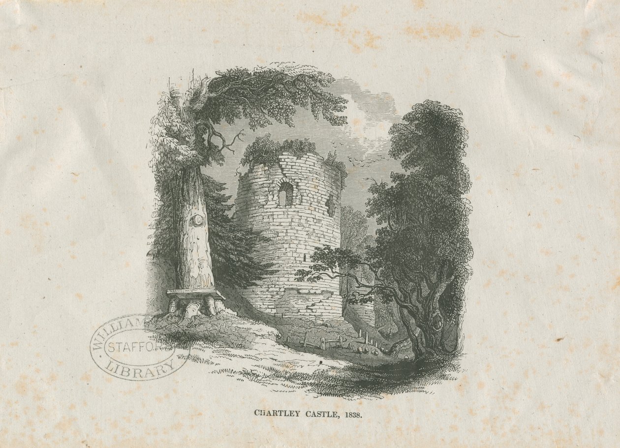 Castelo de Chartley: xilogravura (vinheta) de School English