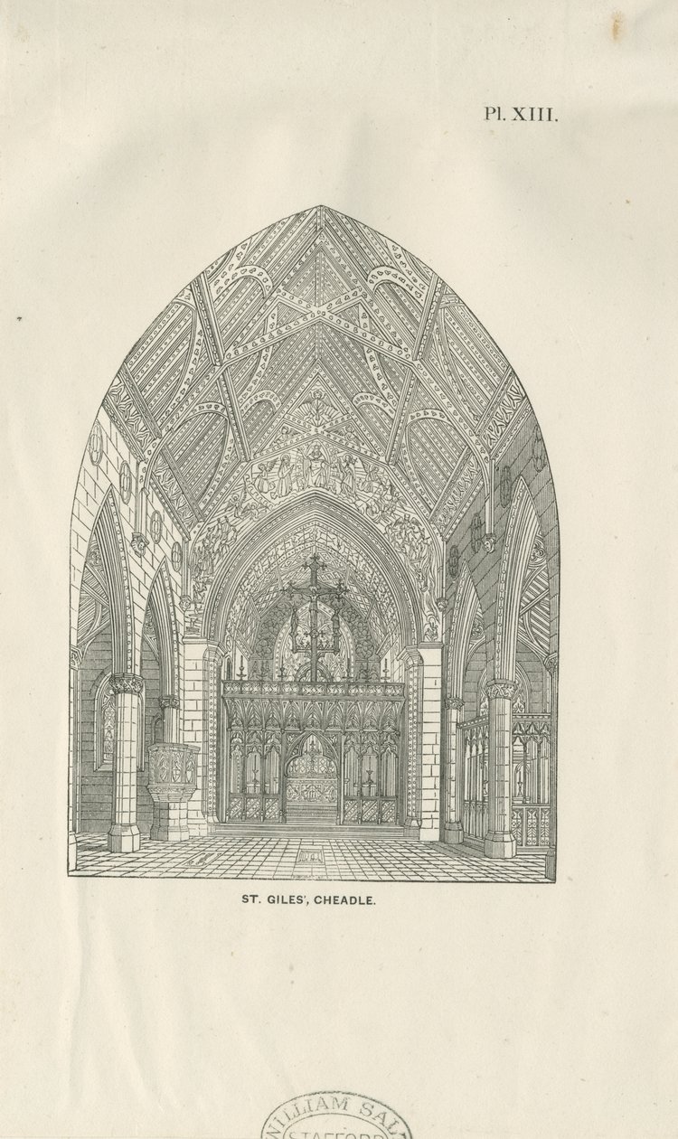 Cheadle - Igreja de São Giles: gravura em madeira, nd [19 cêntimos] (estampado) de School English