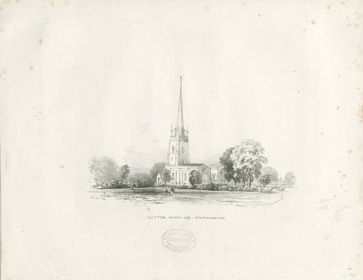 Igreja Clifton Campville: litografia de School English