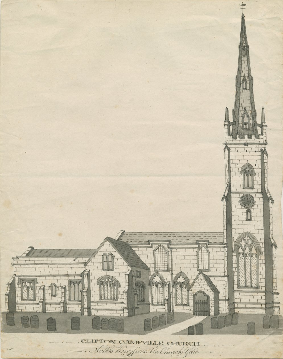 Igreja Clifton Campville: desenho a caneta e sépia, sd [ Séc. XIX] (desenho) de School English