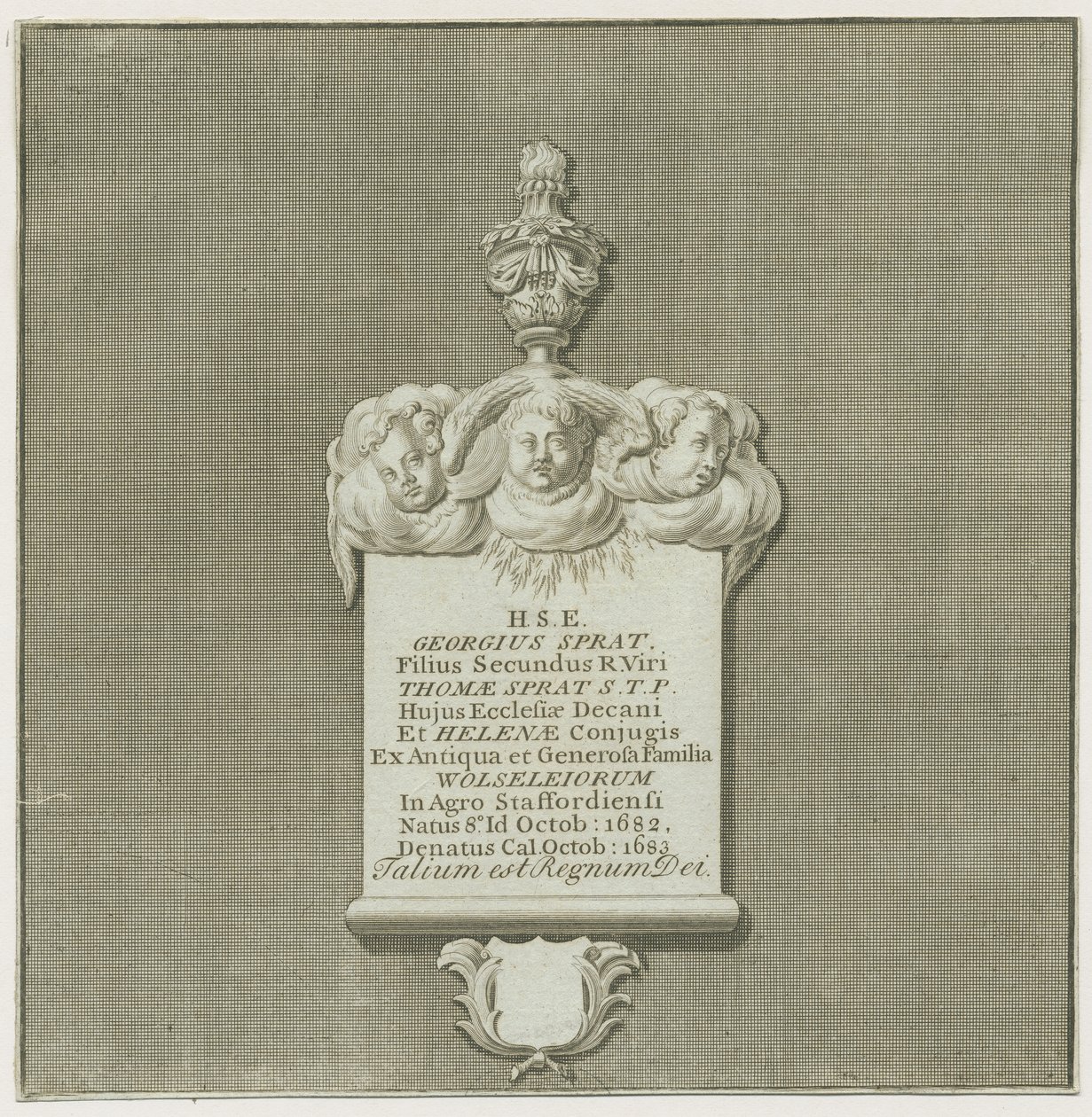 Colwich - Monumento Mural a George Sprat: gravura, nd [?19 cent]. (imprimir) de School English