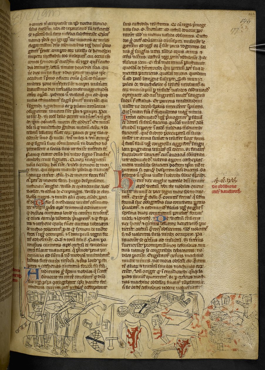 Cott Nero D II f.177 Batalha de Evesham e morte de Simon de Montfort (1208-65) 4 de Agosto 1265, do 