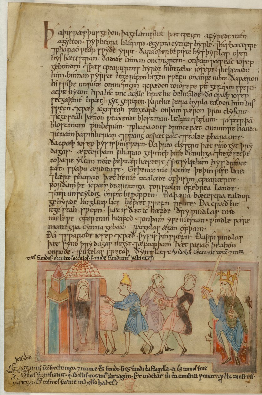 Cotton Claudius B. IV, f.58v Uma cena mostrando a Justiça Anglo-Saxônica, ilustração de (velino) de School English