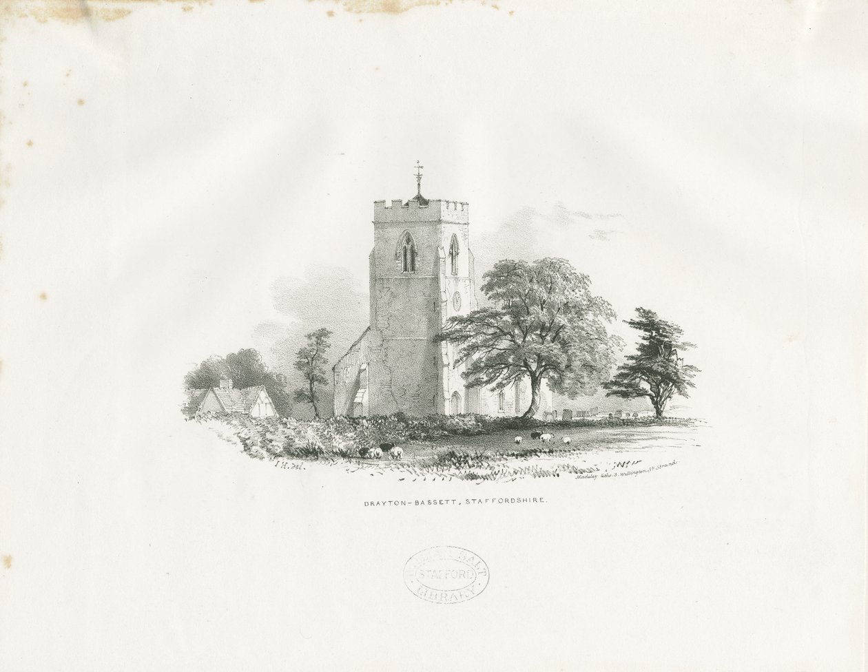 Igreja Drayton Bassett: litografia (vignetted), nd [c 1825-30] (imprimir) de School English