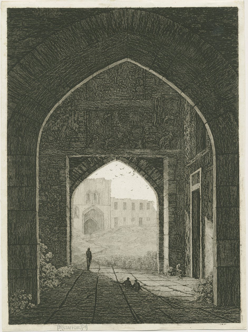 Dudley Castle - Gatehouse e North Gateway: gravura, nd [?19 cent] (estampado) de School English