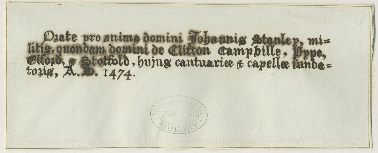 Igreja Elford - Túmulo de Sir John Stanley: desenho com caneta e tinta, nd [?19 cent] (desenho) de School English