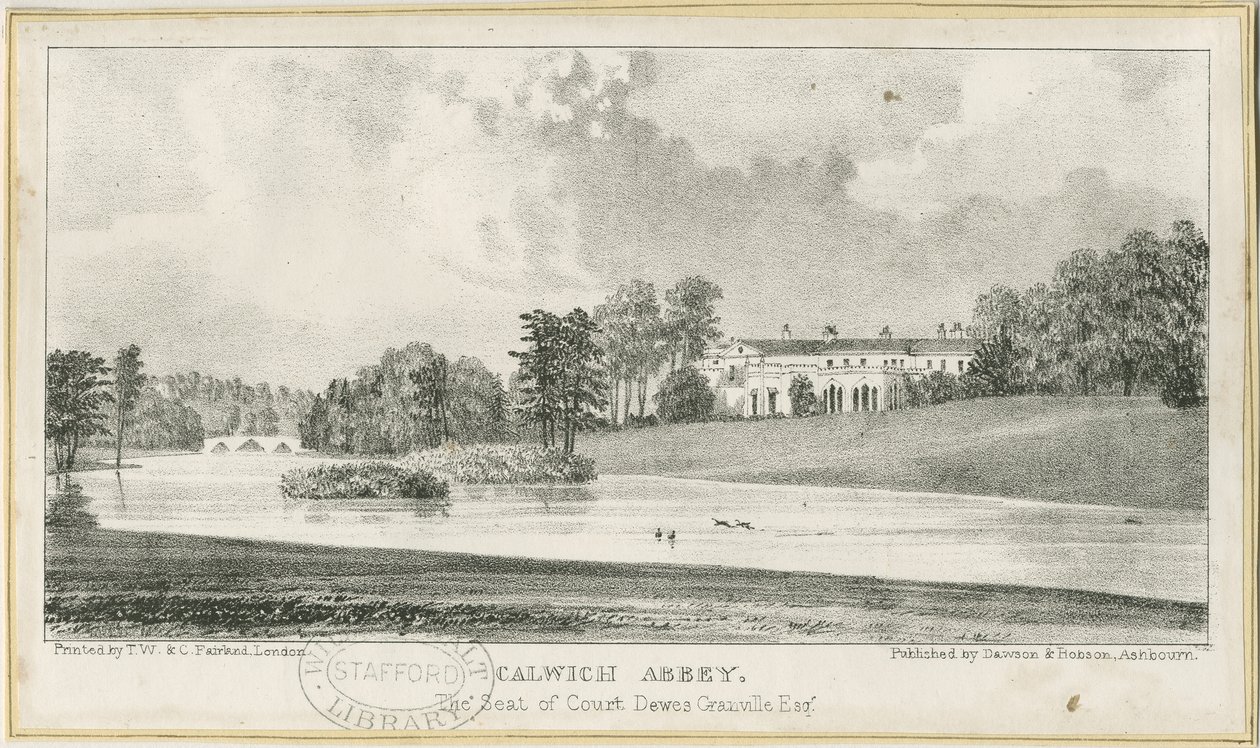 Ellastone - Abadia de Calwich: litografia, nd [c.1839] (imprimir) de School English