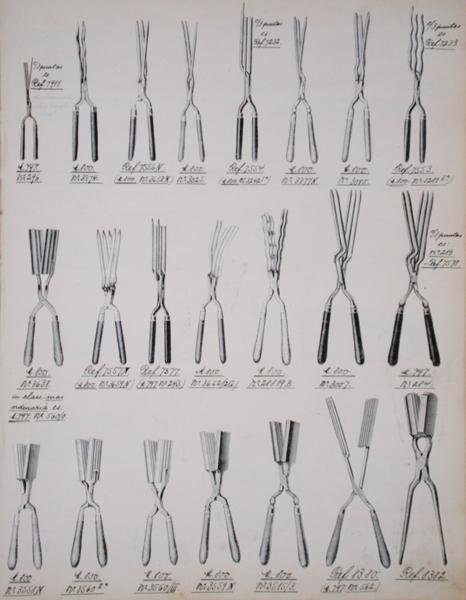 Pinças de encaracolar, de um catálogo comercial de produtos e acessórios domésticos, c.1890-1910 (cor litho) de School English