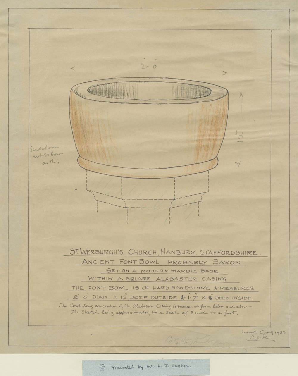Igreja de Hanbury - Ancient Font Bowl: tracing, nd [1933] (desenho) de School English