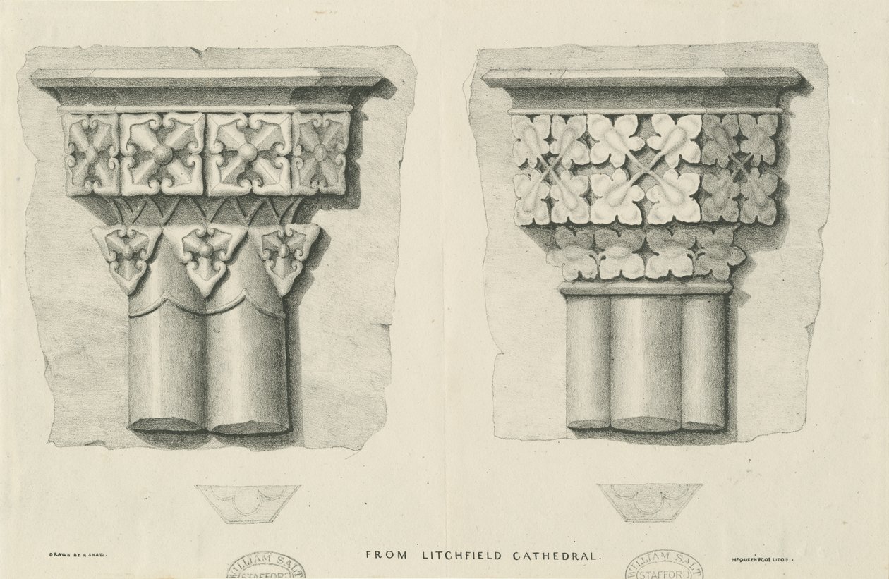 Interior da Catedral de Lichfield - Folha Esculpida: litografia, nd [?19 cent] (estampado) de School English