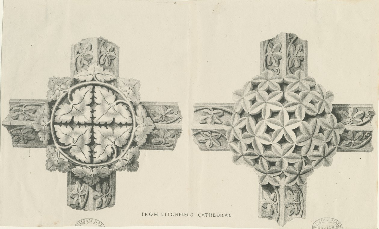 Interior da Catedral de Lichfield - Folha Esculpida: litografia, nd [?19 cent] (estampado) de School English