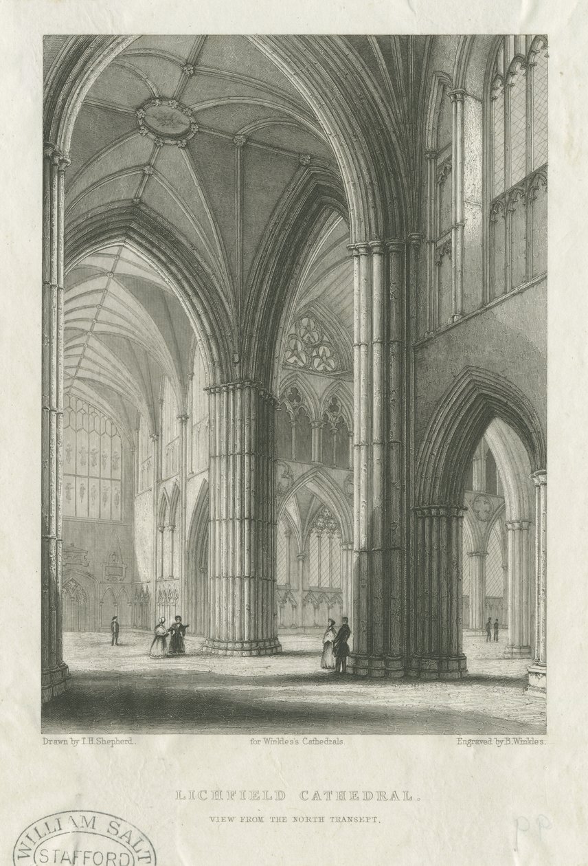 Interior da Catedral de Lichfield - Travessia do Transepto Norte: gravura, nd [meados do século XIX] (estampado) de School English