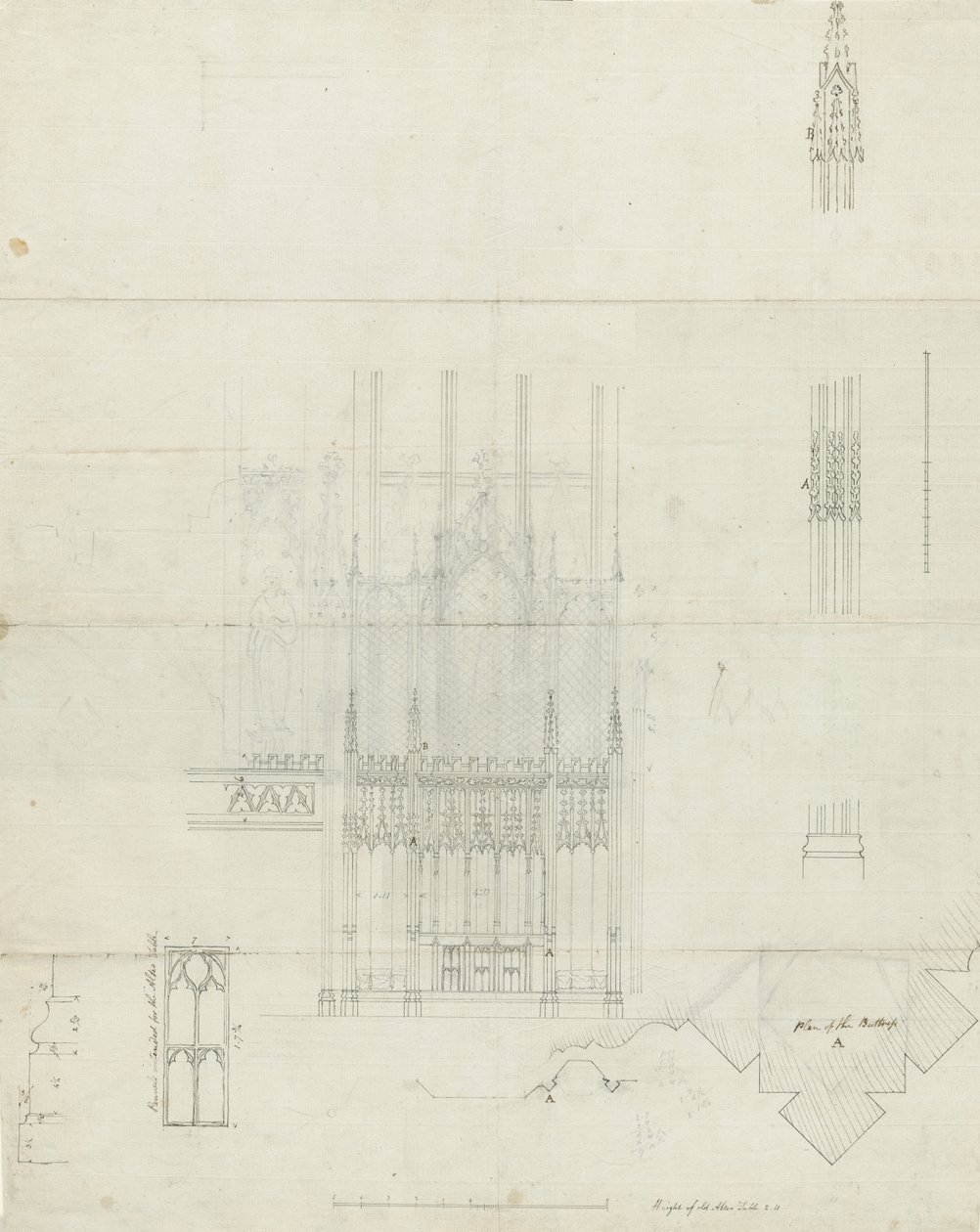 Interior da Catedral de Lichfield - Retábulos ao Altar: desenho a pena, sd [c 1780] (desenho) de School English